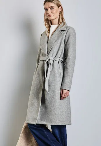 STREET ONE Damen A202047 Revers-Mantel, metallic Grey, 40 - Funktionsjacke in Wolloptik mit Reverskragen und Gürtel, perfekt für kalte Tage und stylisch mit seitlichen Taschen.