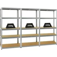 PROREGAL Mega Deal 3er-Set Schwerlastregale Slim Elephant 180x90x60cm - Regale mit 5 Ebenen und einer Fachlast von bis zu 350 kg, ideal für Werkstätten oder Lager. Schneller Aufbau in 15-20 Minuten und inklusive Versandkosten in Deutschland.