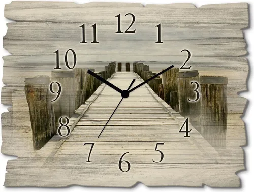 ARTLAND Lautlose Wanduhr aus Holz 40x30 cm in beige von ARTland