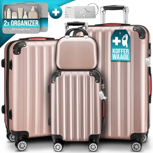 MONZANA® 4tlg. Kofferset mit Beautycase - Rose - Gepäck-Set mit robusten Hartschalenkoffern in XL, L, M und Beautycase. Inklusive Schloss, Organizer und Kofferwaage für optimale Reiseorganisation.