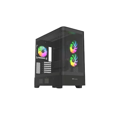Thermaltake View 290 TG ARGB - Mid Tower Chassis in Schwarz - PC-Gehäuse mit beeindruckendem Panorama-Design aus Tempered Glass, erweiterbar auf bis zu 9 Lüfter und unterstützt ARGB-Synchronisation für ein individuelles Setup.