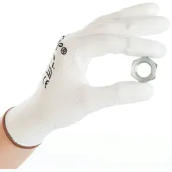FRANZ MENSCH Hygostar Feinstrickhandschuh ULTRA FLEX FINGER PU Fingerkuppenbeschichtung, weiß, Größe L
