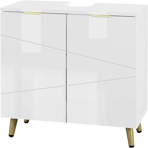 EUGAD Waschbeckenunterschrank mit 2 Türen, verstellbare Ablage, Hochglanz Weiß