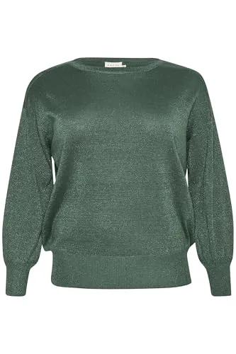 KAFFE CURVE Strickpullover KCregitta Damen Große Größen Strickpullover Langarm Rundhals Glitzer Pullover Garden Topiary XL