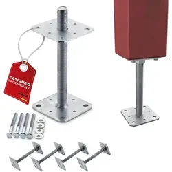 SO-TECH® höhenverstellbarer Pfostenträger M24 - Pfostenträger aus feuerverzinktem Stahl, wetterfest und langlebig, ideal zur stabilen Befestigung von Holzkonstruktionen. Lieferumfang: 4 Stück inkl. Sechskant-Holzschrauben.