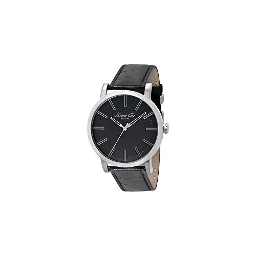 Kenneth Cole KC1997 Slim Herrenuhr - Armbanduhren mit elegantem Edelstahlgehäuse, flach & leicht, ideal für stilbewusste Herren. Wasserdicht bis 3 ATM, mit schwarzem Lederarmband im Krokodilfinish.