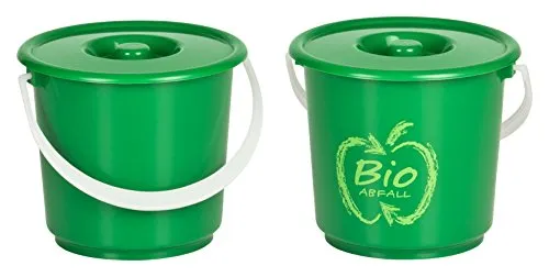 Kigima Bioeimer 2,7L 2er Set – Praktischer Biomülleimer für die Küche in klein – Kompakter Komposteimer für Küche mit Deckel und Haltegriff – Bio Mülleimer für Biomüll und andere Küchenabfälle – Grün