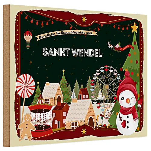 Holzschild Weihnachten Grüße SANKT WENDEL 30x20cm