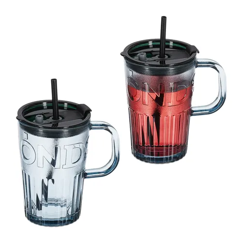 Trinkgläser Strohhalmbecher mit Henkel Wasserglas 2er Set Saftglas Smoothieglas