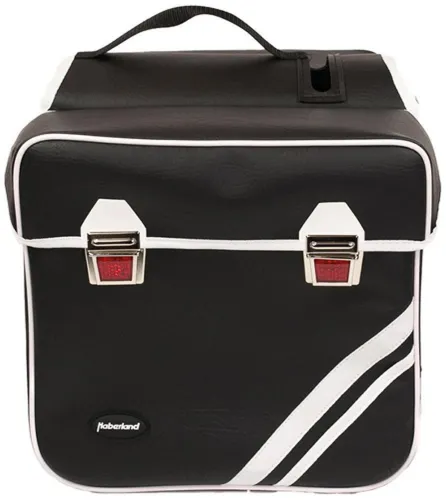 Haberland Doppeltasche Kunstleder 25l Retro schwarz/weiß - Stilvolle Fahrradtasche aus Kunstleder mit 25l Volumen. Ideal für den täglichen Gebrauch, bietet viel Platz und ist ein echter Blickfang auf jeder Fahrt! Perfekt für Radfahrer, die Wert auf Design legen.
