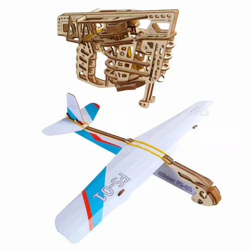 UGEARS Flugzeug-Starterrampe 3D Modellbausatz - Lasergeschnittenes Holzpuzzle für Erwachsene, kreative Herausforderung mit Flieger-Erfahrung und beeindruckendem Steam-Punk Design