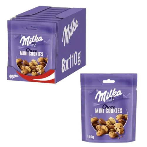 Milka Mini Cookies – Alpenmilch-Schokoladenkekse mit zarten Schokoladenstückchen – 8 x 110g
