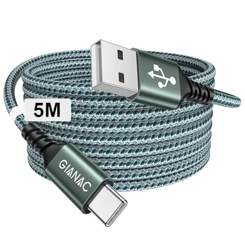 GIANAC USB C Kabel Lang [5M] Ladekabel 3.1A schnellladekabel und Datenkabel für Samsung Galaxy S22 S21 S20 S10 S9 S8 Plus, Huawei P30/P20/P10, Google Pixel, Sony Xperia