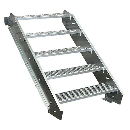 SRM Design 5 Stufen Stahltreppe ohne Geländer – Robuste Außentreppe für flexible Höhen - Höhenverstellbare Treppe für vielseitige Einsätze im Innen- und Außenbereich. Robuste Konstruktion aus feuerverzinktem Metall garantiert Stabilität und Witterungsbeständigkeit. Ideal für Garten, Haus oder gewerbliche Nutzung.