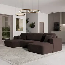 Masseno Wohnlandschaft, Braun, U-Form, 5-Sitzer - Komfort für Ihr Wohnzimmer - Moderne Wohnlandschaft in U-Form, ideal für gemütliche Abende. Mit Wellenfederpolsterung für besten Sitzkomfort und Schlaffunktion für entspannte Nächte.