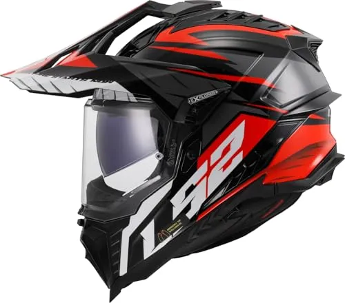 LS2 MX701 Explorer Spire Endurohelm - Schwarz/Grau/Rot, Gr. XL - Motorradhelm für Offroad-Enthusiasten mit robuster HPFC-Schale für optimalen Schutz, verstellbaren Belüftungsöffnungen und integriertem Sonnenblenden-System.