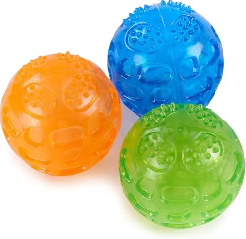PETTOM Hundeball Quietschend Unzerstörbar, 3 Stücke Hundespielzeug Ball Set, Quietschball für Große und Kleine Hunde, Hundeball Schwimmfähig (Orange, Blau, Grün), Durchmesser 7,5cm