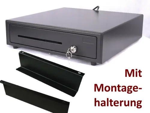 Kassenlade iQCash410 mit Untertischhalterung - Robuste Kassenschublade mit elektronischer und mechanischer Öffnung, ideal für den gewerblichen Einsatz. Hochwertige Konstruktion mit kugelgelagerten Teleskopschienen und sicherem 3-Stationenschloss.