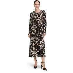 BETTY BARCLAY Damen Plisseekleid langarm - Modisches Plisseekleid in Braun, ideal für City und Reisen. Leichtes Material sorgt für ein luftiges Tragegefühl. Feminines Design mit Rundhalsausschnitt und Knopfschlinge am Rücken.