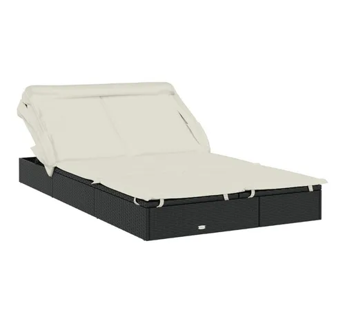 furnicato Gartenliege 2-Personen mit Dach – Schwarz - Komfortable 2-Personen Sonnenliege mit verstellbarem Dach, ideal zum Entspannen im Garten, am Pool oder beim Camping. Robuster Stahlrahmen und witterungsbeständiges PE-Rattan sorgen für Langlebigkeit und pflegeleichte Nutzung.