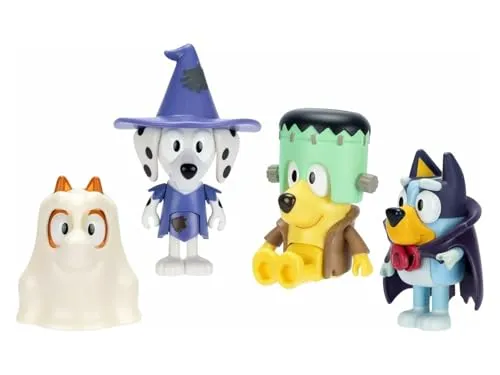 Bluey Packung mit 4 Figuren, bewegliche Figuren, Freunde, bereit für Abenteuer, Puppen der Kinderserie, Exklusives Spielzeug, Berühmt (BLYA0000)