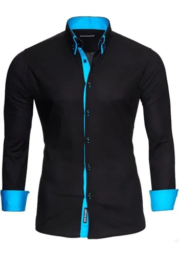 Reslad Herren Slim Fit Hemd RS-7050 – Bügelfreies Freizeithemd in Schwarz Türkis - Stylisches Slim Fit Herrenhemd für jeden Anlass – bügelfrei und perfekt für Büro oder Freizeit. Verfügbar in trendigen Farben, bietet es hohen Tragekomfort und setzt modische Akzente.