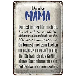 Roomando Metallschild Blechschild Spruch 20x30cm Danke Mama du bist für mich da 20x30