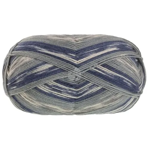 Lana Grossa MEILENWEIT 100 g Denim Mix zeitlose 4-fach Herren-Sockenwolle 420 m, Farbe:4659 - Ecru/Nachtblau/Hellgrau/Grau