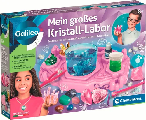 Galileo Mein großes Kristall Labor - Experimentierkästen für Kinder, um die faszinierende Welt der Kristalle und Edelsteine zu entdecken. Mit praktischer Arbeitsstation und vielen echten Edelsteinen zum Sammeln!