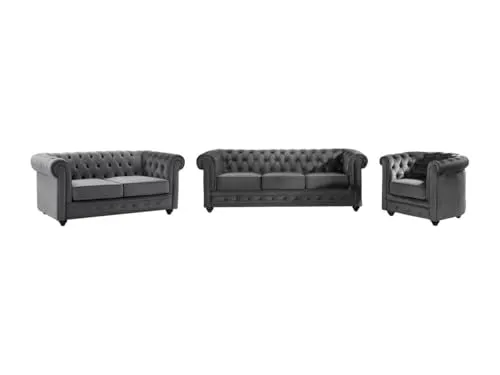 Vente-unique Chesterfield Sofa 3-Sitzer & 2-Sitzer & Sessel - Samt - Anthrazit - Sofas & Couches in edlem Chesterfield-Design, aus weichem Samt für höchsten Komfort. Ideal für stilvolle Wohnräume und bequem online kaufen.