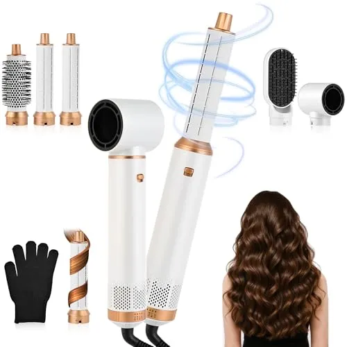 Air styler 5 in 1 Hair Styler 1000W Warmluftbürste Set Haarstyler Rundbürstenföhn, Lockenstab Automatisch, Glätten, Locken,Trockenes Haar