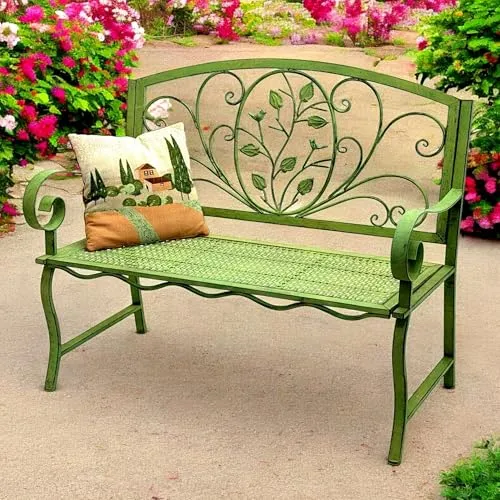 DanDiBo Wetterfeste Gartenbank 2-Sitzer Metall Grün 110 cm - Elegante Sitzbank aus wetterfestem Metall mit filigranem Rankenmuster – ideal für Garten, Balkon oder Terrasse. Bequemer Platz für zwei Personen und robust für den langfristigen Einsatz im Freien.