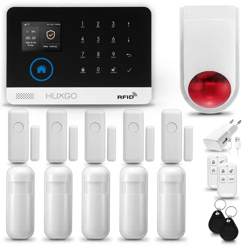 HUXGO HXA003 Alarmanlage Haus WiFi + GSM 4G mit Funk Sirene, Alarm System mit 5x Bewegungssensor und 5x Tür- Fenstersensor, Tuya Smartlife App