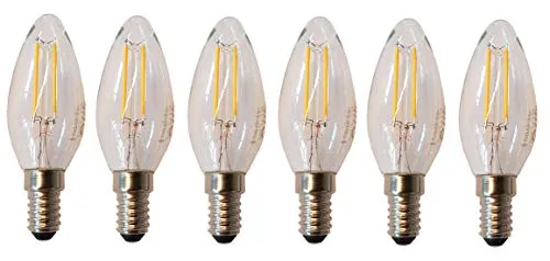 Provance 6er Pack E14 Kerze LED Lampe für Kronleuchter, E14 Glühfaden Retrofit Classic, 4W 470 Lumen ersetzt 40 Watt, 2700K Warmweiß, Filament Fadenlampe, Glas, nicht dimmbar