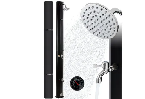 Arebos Solardusche 35 L Solar-Gartendusche mit, Thermometer & Fußdusche (Komplett-Set, Gold/Silber/Schwarz), inkl. Abdeckhaube