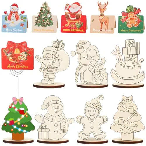 Seamart 18 Stück Weihnachts Kartenhalter Set aus Holz, Xmas Tisch Grußkartenhalter aus Holz