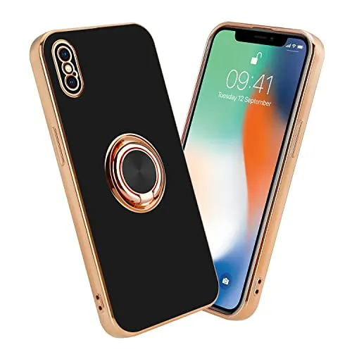 Cadorabo Hülle kompatibel mit Apple iPhone XS MAX Schutzhülle TPU Silikon Case mit Ring Design mit Kameraschutz Slim Kratzfest Weiche Gummi mit Rundumschutz Case Hülle für iPhone XS MAX in Schwarz