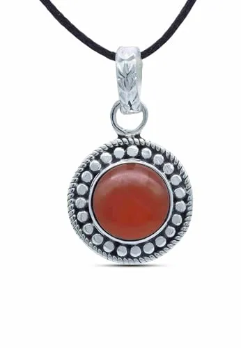 mantraroma Kettenanhänger 925 Silber Karneol orange roter Stein Edelstein Kettenanhänger Damen Sterling Silber Halskette Anhänger Geschenk (MAH-062-16)