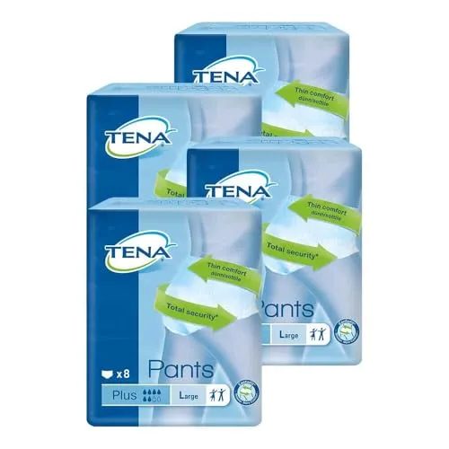 Tena Pants Plus - Einweg-Inkontinenzhosen für starke Blasenschwäche - Inkontinenzeinlagen mit Dreifachschutz gegen Auslaufen, Feuchtigkeit und Gerüche. Ideal für hohen Komfort und Diskretion, passend für Hüftumfang 100-135 cm.
