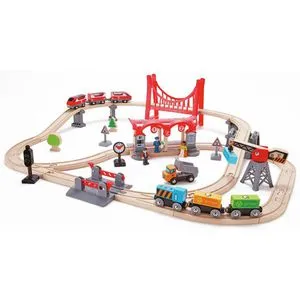 Hape Spielzeug-Eisenbahnset - Verkehrsreiche Stadt, 51 Teile aus buntem Holz, fördert kreatives Spielen ab 3 Jahren
