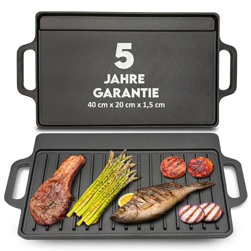 Gusseisen Grillplatte: Gusseiserne Wende-Grillplatte für Ofen, Herd und Grill, (Griddle, Herd Gusseisen, Warmhalteplatte) (S (40 cm x 20 cm))