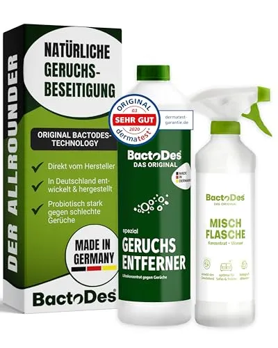 BactoDes Spezial Geruchsneutralisierer 1L - Entferner für Hundegeruch mit biologischer Mikrobenkraft, zersetzt hartnäckige Gerüche nachhaltig und sorgt für langanhaltende Frische in Haus und Auto.
