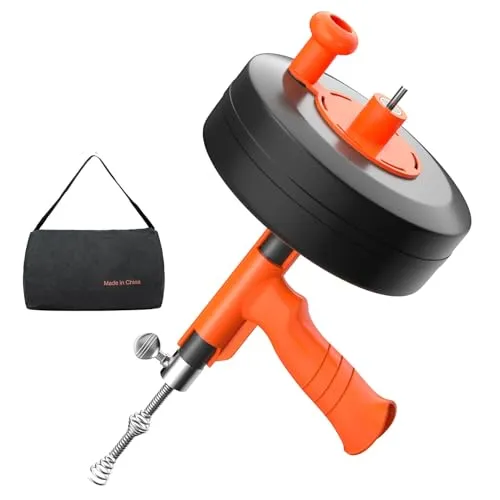 Rohrreinigungsspirale, 15m, mit Bohraufsatz, flexible lange Rohrspirale, Metalltrommel