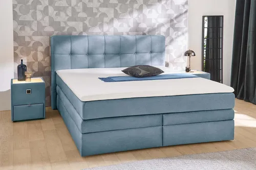 Jockenhöfer Gruppe Boxspringbett Amy im Bezugsstoff: Samtoptik, mit Bettkasten und Kaltschaum-Topper, erhältlich in 120, 140 & 180cm