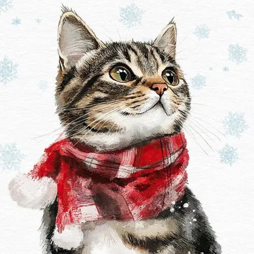 Servietten Katie Katze Tiere Winter Schal Schneeflocken Weihnachten 33x33cm 20