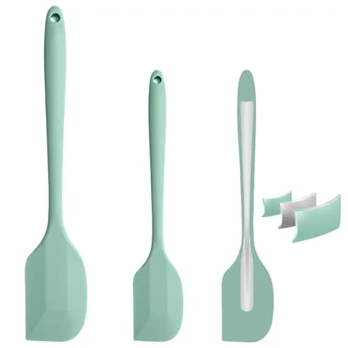 Silikon Spatel & Teigschaber Silikon 2er Set: 220℃ Hitzebeständig Antihaft, Einteiliges Design mit Edelstahlkern, Spülmaschinenfest, Silikon Spachtel für Kochen, Backen, Mischen, Spatel Küche