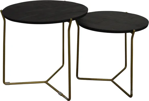 Livingfurn Mason Black/Brass Set of 2 - 2er Set Couchtische aus Mangoholz und Stahl, modern und elegant – perfekt für jedes Wohnambiente.