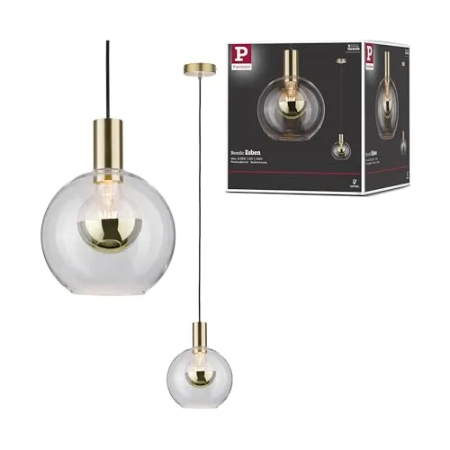 Paulmann Esben Pendelleuchte LED E27 20W - Moderne Pendelleuchte aus klarem Glas und gebürstetem Messing, ideal für trendige Lichtakzente im Jungle Look in jedem Raum.
