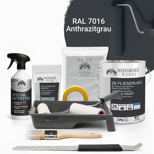 WO-WE 2K Fliesenlack Renovierungsset für Küche & Bad, Anthrazitgrau 2,5Kg