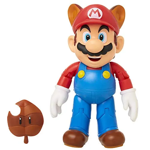 Nintendo Raccoon Mario Figur, 10 cm bewegliche bewegliche Actionfigur mit Superblatt-Zubehör, perfekt für Kinder und Sammler